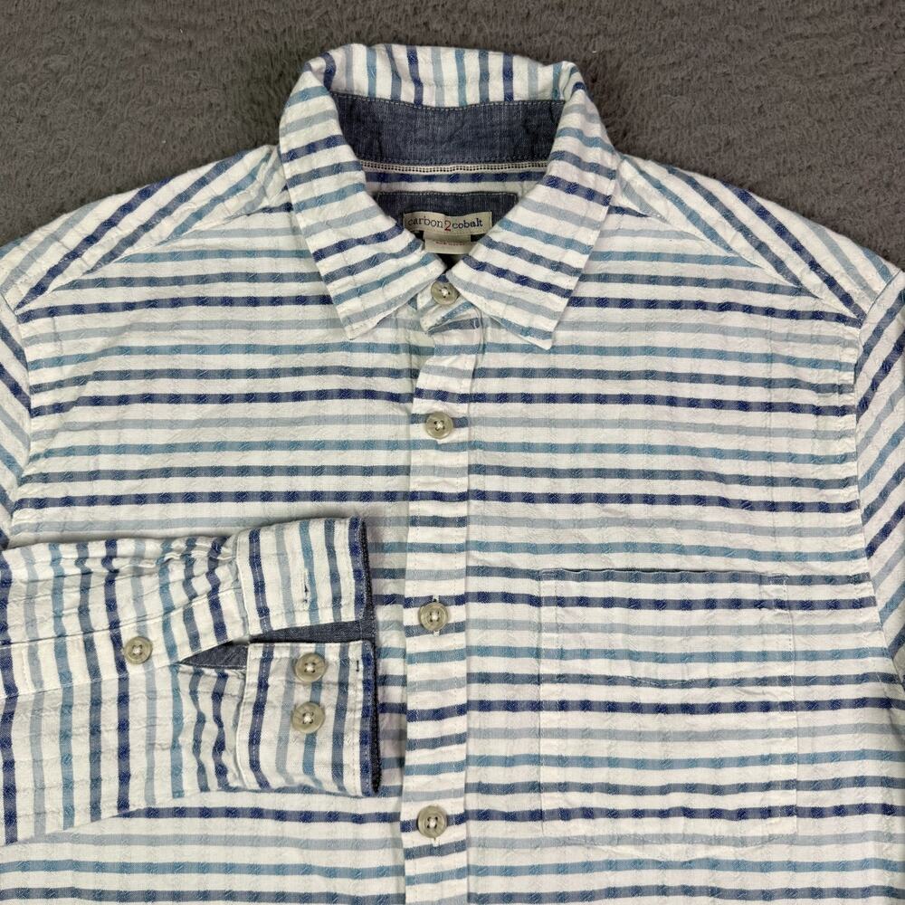 Carbon 2 Cobalt Shirt Mens S Multicolor Plaid Textured Knit Flannel Pocket